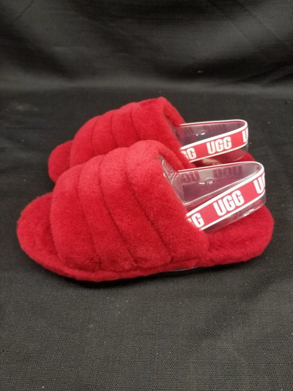 UGG Girls K Fluff Yeah Slippers Slides Soft Ribbon Red Size 6 NEW IN BOX!